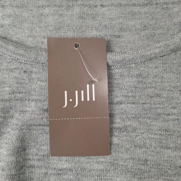J. Jill XL Gray Grey Cotton Blend Blue Floral Pullover Scoop-Neck Sweater - Picture 9 of 14